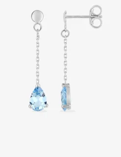 Boucles d'oreilles pendantes or blanc 750‰ et topaze bleue SO OR