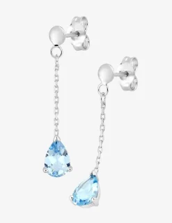 Boucles d'oreilles pendantes or blanc 750‰ et topaze bleue SO OR