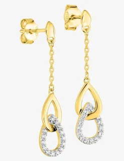 Boucles d'oreilles pendantes gouttes plaqué or, oxydes de zirconium, rhodium SO OR