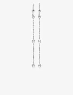 Boucles d'oreilles pendantes chaîne argent 925‰ rhodié et oxydes de zirconium sertis clos SO OR