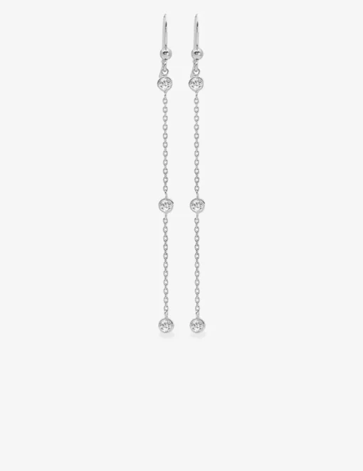 Boucles d'oreilles pendantes chaîne argent 925‰ rhodié et oxydes de zirconium sertis clos SO OR