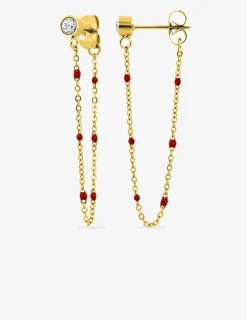 Boucles d'oreilles pendantes en acier doré avec cristaux synthétiques rouges SO OR