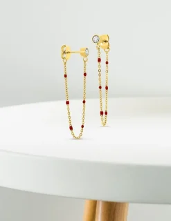 Boucles d'oreilles pendantes en acier doré avec cristaux synthétiques rouges SO OR