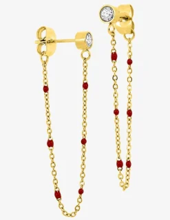 Boucles d'oreilles pendantes en acier doré avec cristaux synthétiques rouges SO OR