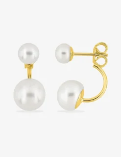 Boucles d'oreilles pendantes or 750 ‰ (18 carats) et double perles de culture d'eau douce SO OR