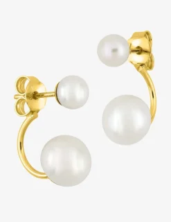 Boucles d'oreilles pendantes or 750 ‰ (18 carats) et double perles de culture d'eau douce SO OR