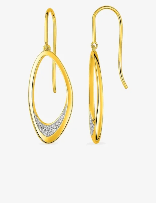 Boucles d'oreilles pendantes ovales plaqué or oxyde blanc fermoir crochet SO OR