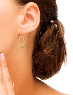 Boucles d'oreilles pendantes ovales plaqué or oxyde blanc fermoir crochet SO OR