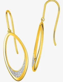 Boucles d'oreilles pendantes ovales plaqué or oxyde blanc fermoir crochet SO OR