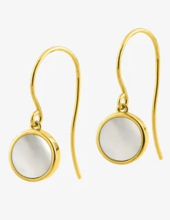 Boucles d'oreilles pendantes or 375‰ pierre nacrée ornementale crochet SO OR