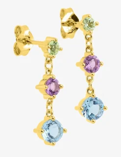 Boucles d'oreilles pendantes or 375 ‰ jaune avec topaze, améthyste et péridot SO OR