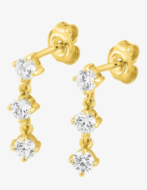 Boucles d'oreilles pendantes en plaqué or avec 3 oxydes de zirconium SO OR
