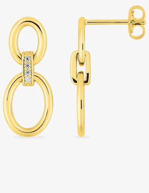 Boucles d'oreilles pendantes en plaqué or avec deux ovales et oxydes de zirconium SO OR