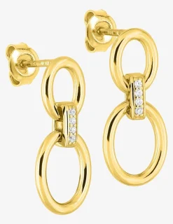 Boucles d'oreilles pendantes en plaqué or avec deux ovales et oxydes de zirconium SO OR