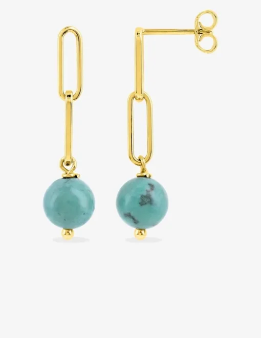 Boucles d'oreilles pendantes en plaqué or avec turquoise SO OR