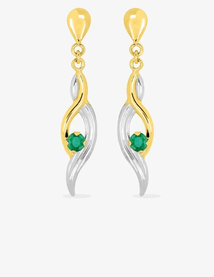 Boucles d'oreilles pendantes or jaune 375‰, émeraude SO OR