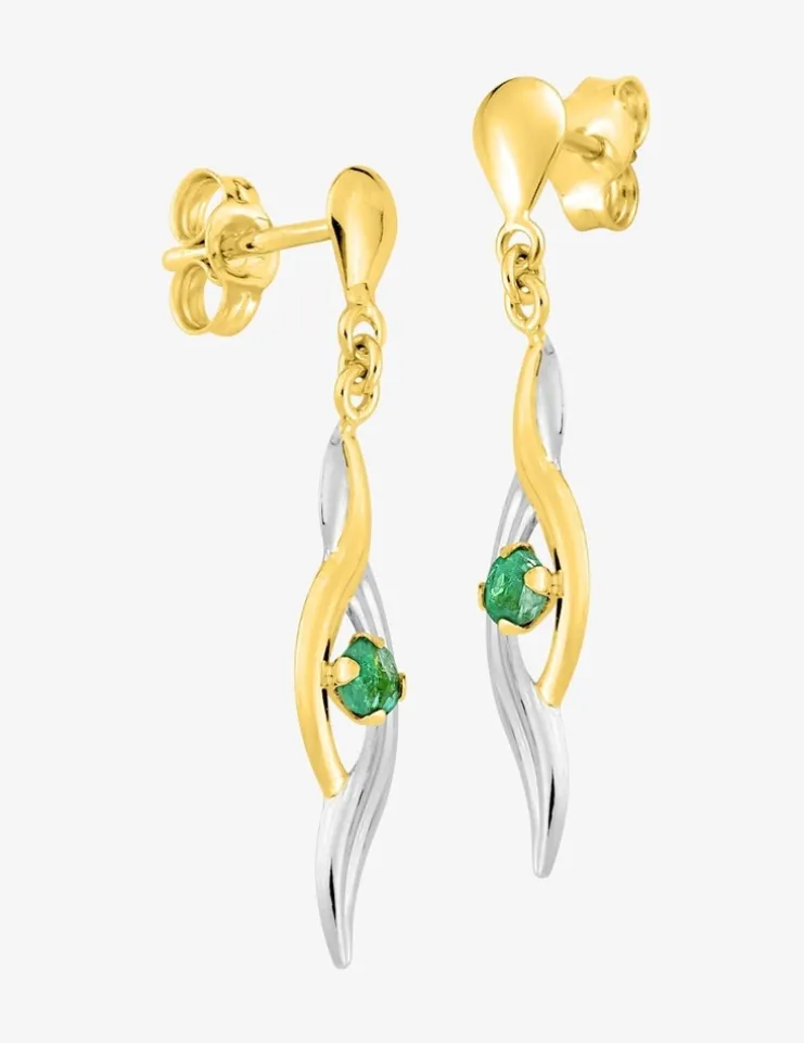 Boucles d'oreilles pendantes or jaune 375‰, émeraude SO OR