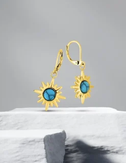 Boucles d'oreilles pendants acier doré, turquoise synthétique SO OR