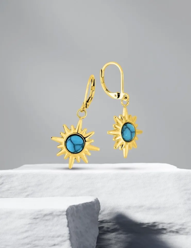 Boucles d'oreilles pendants acier doré, turquoise synthétique SO OR