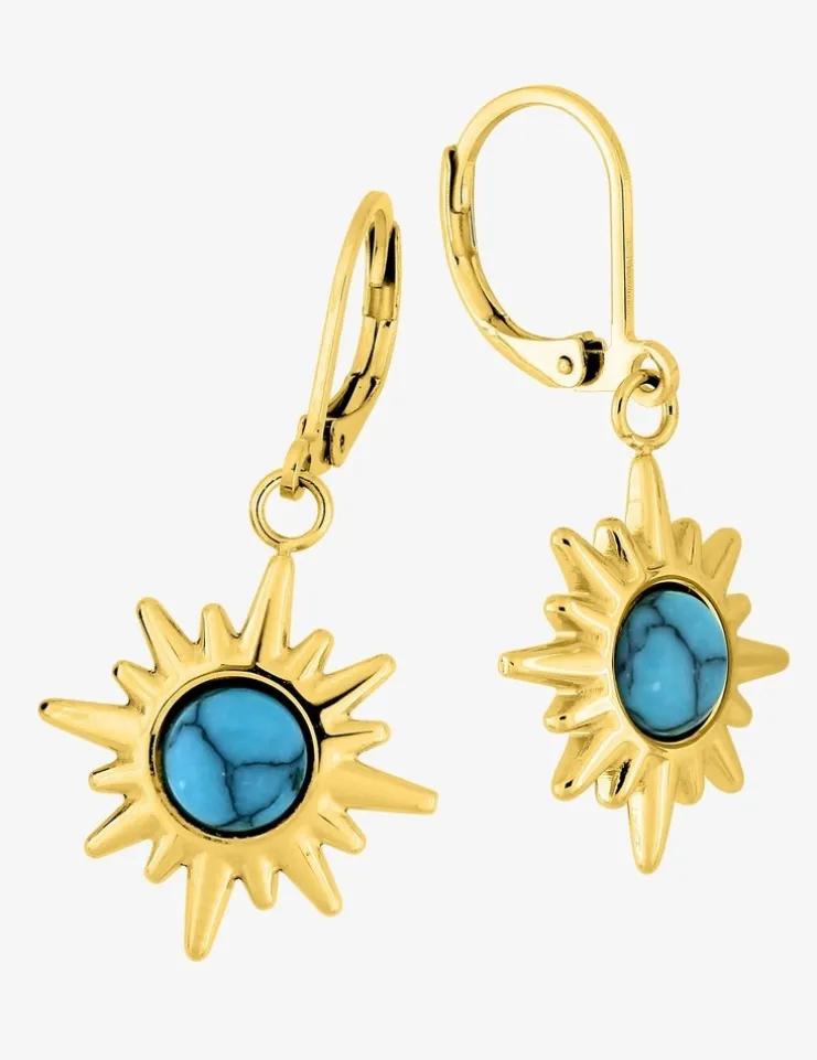 Boucles d'oreilles pendants acier doré, turquoise synthétique SO OR
