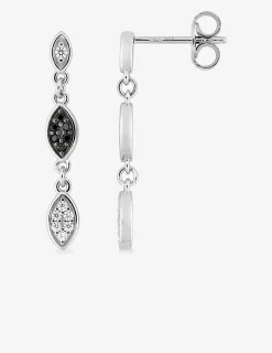 Boucles d'oreilles pendantes en argent 925 ‰ rhodié, oxydes de zirconium noirs et blancs SO OR