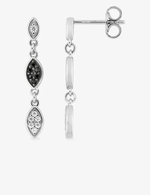 Boucles d'oreilles pendantes en argent 925 ‰ rhodié, oxydes de zirconium noirs et blancs SO OR