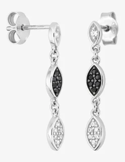 Boucles d'oreilles pendantes en argent 925 ‰ rhodié, oxydes de zirconium noirs et blancs SO OR