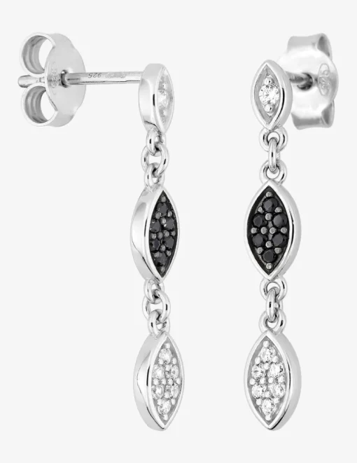 Boucles d'oreilles pendantes en argent 925 ‰ rhodié, oxydes de zirconium noirs et blancs SO OR