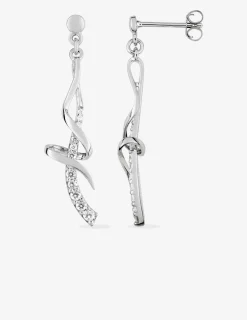 Boucles d'oreilles pendantes croisées courbées et serpentins argent rhodié 925‰ avec oxyde de zirconium  32 mm SO OR