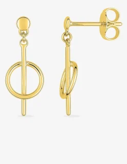 Boucles d'oreilles pendantes cercle 6 mm et bâton 14 mm plaqué or SO OR