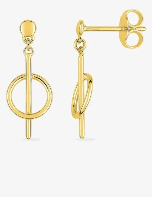 Boucles d'oreilles pendantes cercle 6 mm et bâton 14 mm plaqué or SO OR