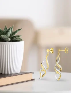 Boucles d'oreilles pendantes bicolores or 375‰ SO OR