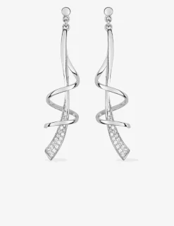 Boucles d'oreilles pendantes croisées courbées et serpentins argent rhodié 925‰ avec oxyde de zirconium SO OR