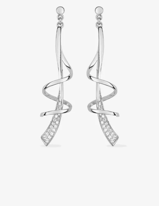 Boucles d'oreilles pendantes croisées courbées et serpentins argent rhodié 925‰ avec oxyde de zirconium SO OR