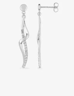 Boucles d'oreilles pendantes doubles courbes croisées argent rhodié 925‰ avec oxyde de zirconium 40 mm SO OR
