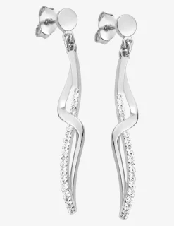 Boucles d'oreilles pendantes doubles courbes croisées argent rhodié 925‰ avec oxyde de zirconium 40 mm SO OR
