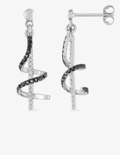 Boucles d'oreilles pendantes bicolores argent rhodié 925‰ avec oxyde de zirconium SO OR