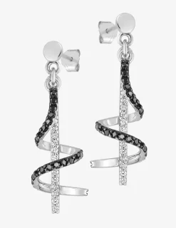 Boucles d'oreilles pendantes bicolores argent rhodié 925‰ avec oxyde de zirconium SO OR