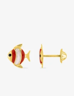 Boucles d'oreilles poisson or jaune 375‰ et laque SO OR