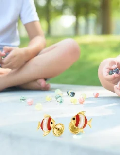 Boucles d'oreilles poisson or jaune 375‰ et laque SO OR