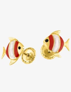 Boucles d'oreilles poisson or jaune 375‰ et laque SO OR