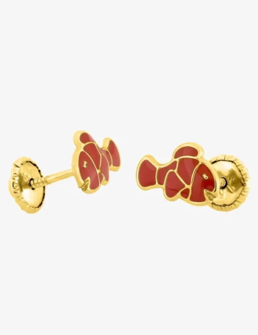 Boucles d'oreilles poisson or jaune 375‰ et laque SO OR
