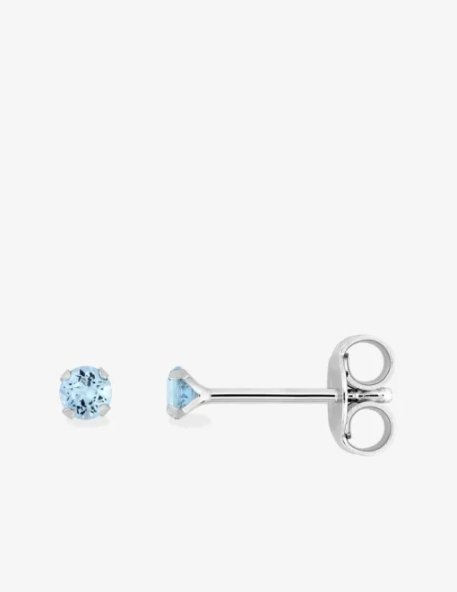Boucles d'oreilles rondes et bleues claires argent rhodié 925%o avec oxyde de zirconium 3 mm SO OR