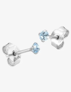 Boucles d'oreilles rondes et bleues claires argent rhodié 925%o avec oxyde de zirconium 3 mm SO OR