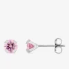 Boucles d'oreilles rondes et roses argent rhodié 925‰ avec oxyde de zirconium 5 mm SO OR
