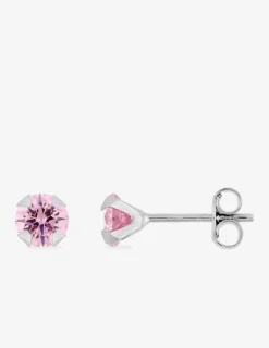 Boucles d'oreilles rondes et roses argent rhodié 925‰ avec oxyde de zirconium 5 mm SO OR