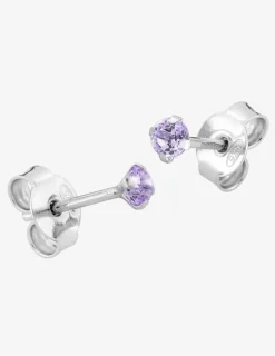Boucles d'oreilles rondes et violettes argent rhodié 925%o avec oxyde de zirconium 3 mm SO OR