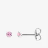 Boucles d'oreilles rondes et roses argent rhodié 925%o avec oxyde de zirconium 3 mm SO OR