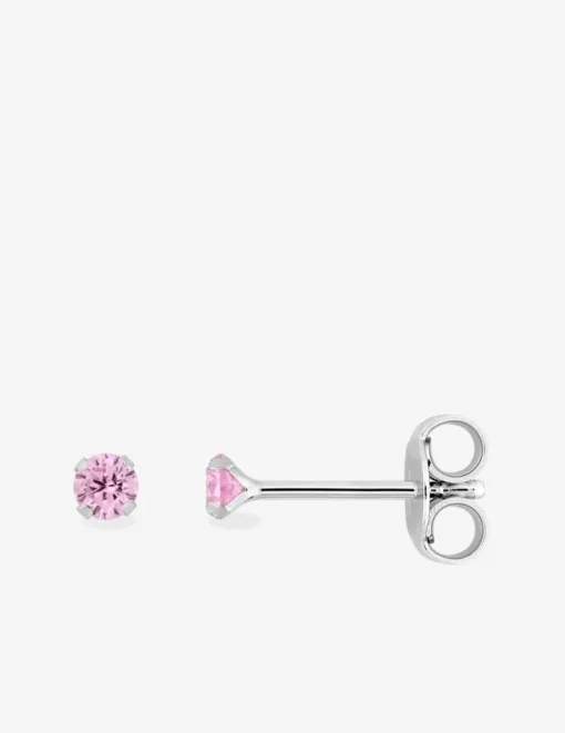 Boucles d'oreilles rondes et roses argent rhodié 925%o avec oxyde de zirconium 3 mm SO OR