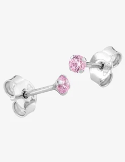 Boucles d'oreilles rondes et roses argent rhodié 925%o avec oxyde de zirconium 3 mm SO OR